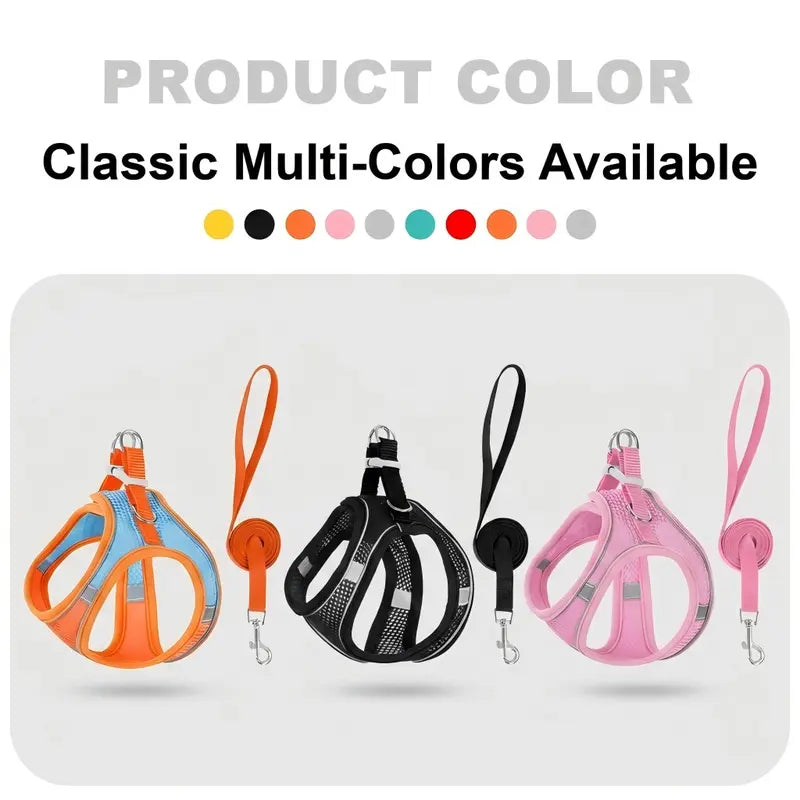 Spoiled Paws Nylon Dog & Cat Harness and Leash Set - Solid, Quick Buckle On/Off, 1 Size, Cushioned Edges, No Pull, Breathable Soft Mesh, Reflective, Adjustable, Machine Washable, Travel-Friendly, Outdoor Walking Control for Small-Medium Pets