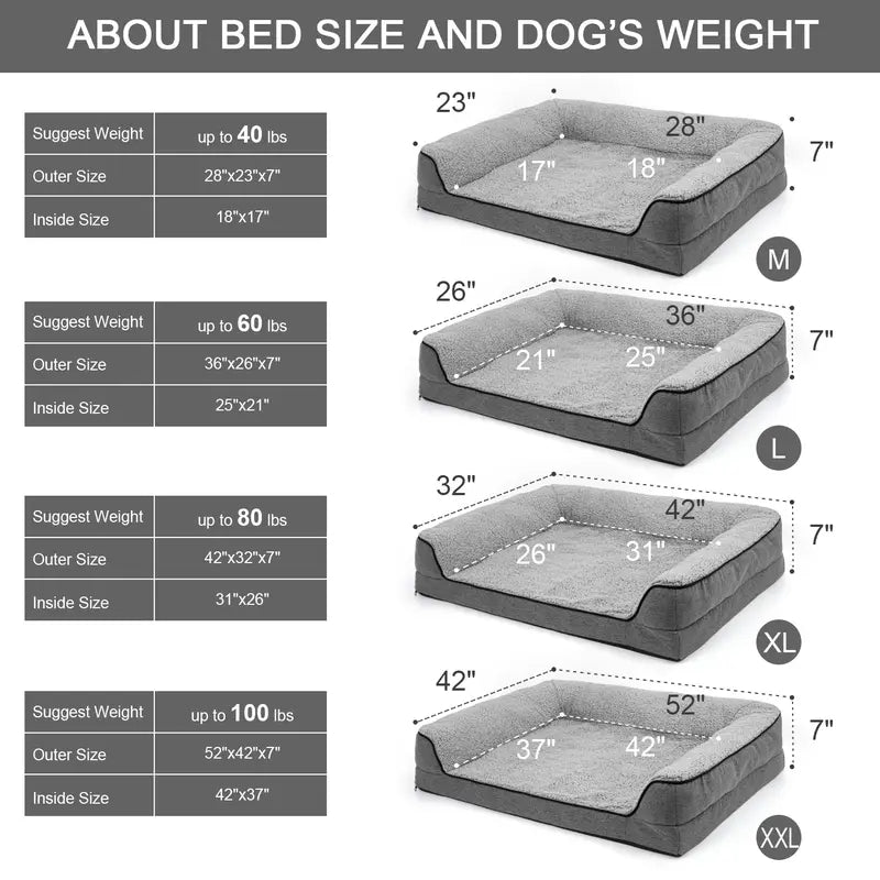 Bolster Couch Dog Bed for Large Dogs, Orthopedic Dog Bed, Removable Washable Cover Pet Bed, Foam Nonskid Dog Mat