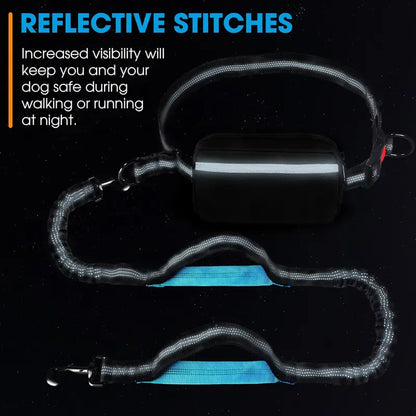 Hands Free Dog Leash with Zipper Pouch Dual Padded Handles and Durable Bungee for Walking Jogging Running Dog Pet