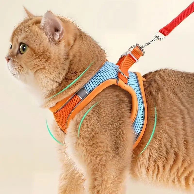 Spoiled Paws Nylon Dog & Cat Harness and Leash Set - Solid, Quick Buckle On/Off, 1 Size, Cushioned Edges, No Pull, Breathable Soft Mesh, Reflective, Adjustable, Machine Washable, Travel-Friendly, Outdoor Walking Control for Small-Medium Pets