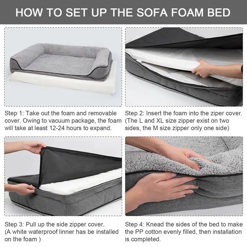 Bolster Couch Dog Bed for Large Dogs, Orthopedic Dog Bed, Removable Washable Cover Pet Bed, Foam Nonskid Dog Mat