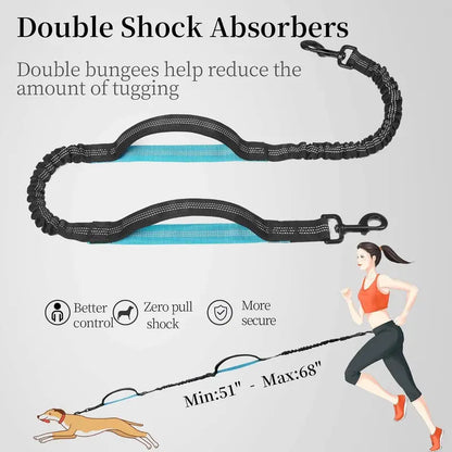 Hands Free Dog Leash with Zipper Pouch Dual Padded Handles and Durable Bungee for Walking Jogging Running Dog Pet