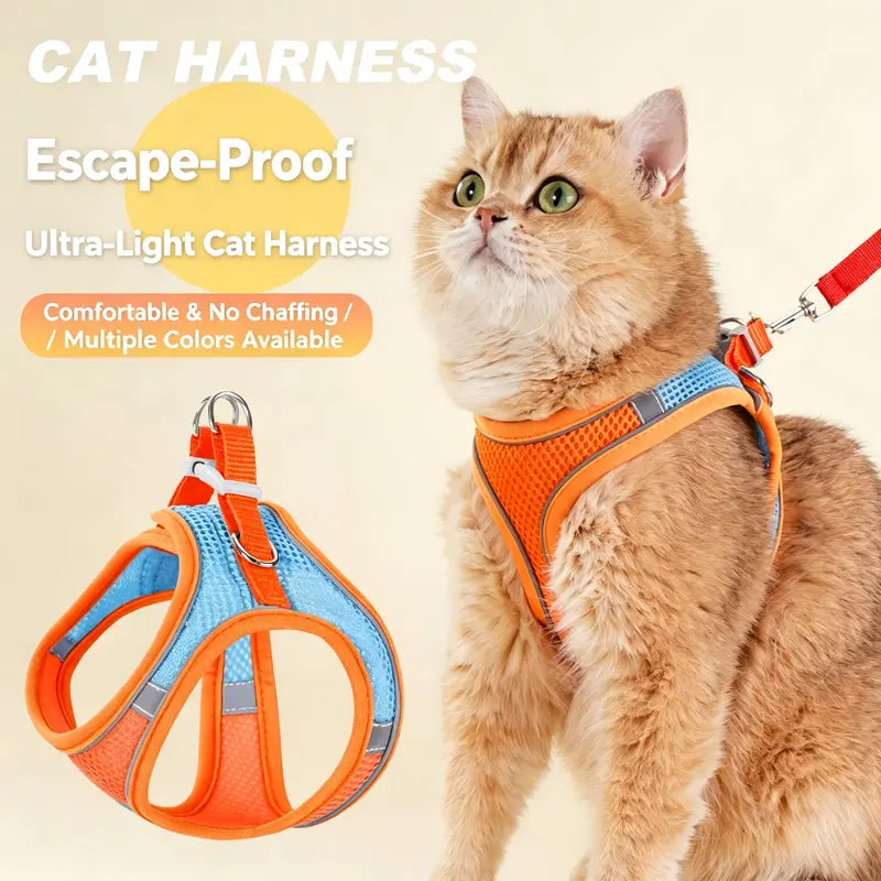 Spoiled Paws Nylon Dog & Cat Harness and Leash Set - Solid, Quick Buckle On/Off, 1 Size, Cushioned Edges, No Pull, Breathable Soft Mesh, Reflective, Adjustable, Machine Washable, Travel-Friendly, Outdoor Walking Control for Small-Medium Pets