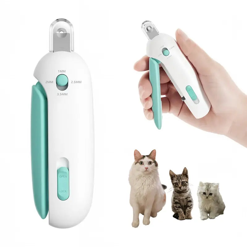 Cat Nail Clippers for Kittens - ABS Universal Safe Grooming Design, Adjustable 1-3.5Mm Diameter Hole (4 Size Settings), Comfort-Grip Handle, Hidden Nail File, Travel Lock, Adjustable Fit, Accidental Nick Prevention