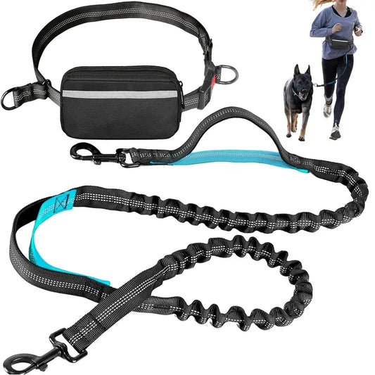 Hands Free Dog Leash with Zipper Pouch Dual Padded Handles and Durable Bungee for Walking Jogging Running Dog Pet