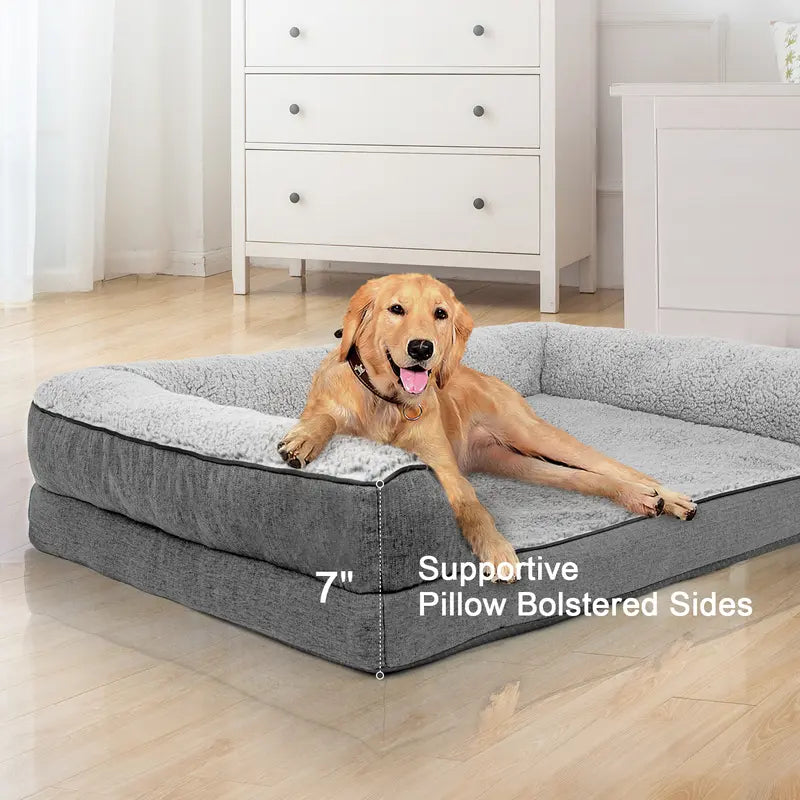Bolster Couch Dog Bed for Large Dogs, Orthopedic Dog Bed, Removable Washable Cover Pet Bed, Foam Nonskid Dog Mat