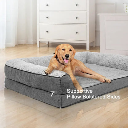 Bolster Couch Dog Bed for Large Dogs, Orthopedic Dog Bed, Removable Washable Cover Pet Bed, Foam Nonskid Dog Mat