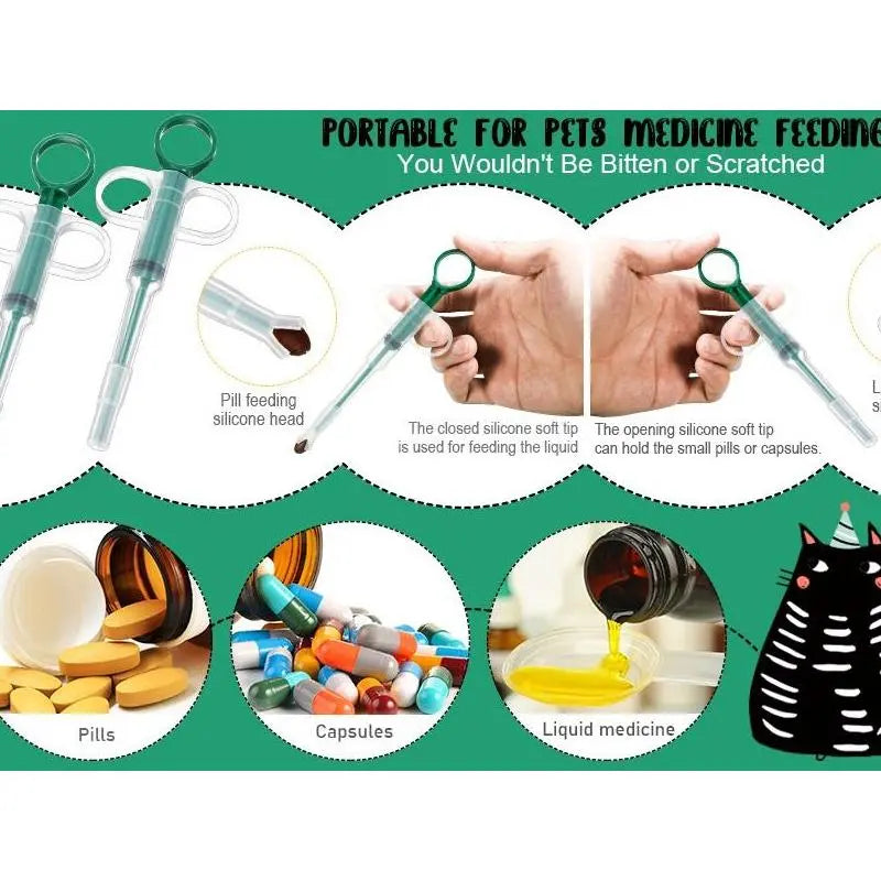 2-Pack Pet Pill Dispenser for Cats & Dogs, Soft-Tip Pill Shooter & Liquid Medicine Syringe, Pet Medication Feeder for Tablets, Capsules & Oral Medicine