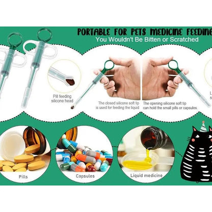 2-Pack Pet Pill Dispenser for Cats & Dogs, Soft-Tip Pill Shooter & Liquid Medicine Syringe, Pet Medication Feeder for Tablets, Capsules & Oral Medicine