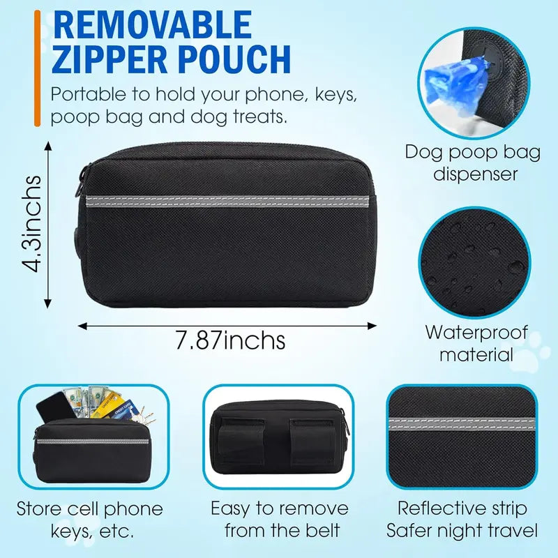 Hands Free Dog Leash with Zipper Pouch Dual Padded Handles and Durable Bungee for Walking Jogging Running Dog Pet